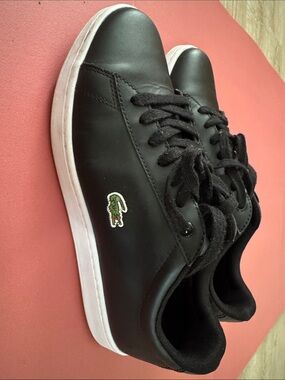 Lacoste Women’s Black Leather Sneakers with Green Croc Logo